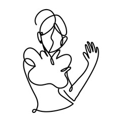 woman gesture posing model continuous line, isolated design