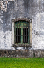 Fototapeta na wymiar Ancient church window in historical city of Ouro Preto, Brazil