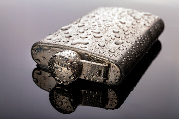 Water drops on the metal ring. Accessories for storing water flooded with water.