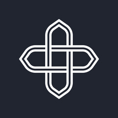 Complex Geometric Contemporary Element. Icon for Business Corporate Sign. Abstract Merged Figures for Infographics on Black Background