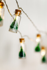 Christmas Tree Glass Jar Bottle String Lights with little Christmas trees inside bulbs