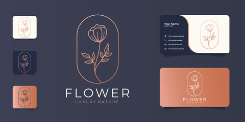 Minimalist abstract flower line art beauty,fashion,rose,cosmetic and business card.Premium Vector