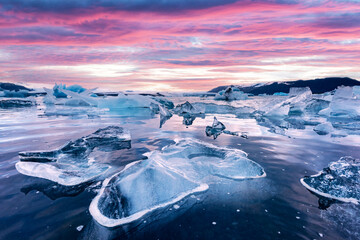 Fototapeta na wymiar Icebergs in Jokulsarlon glacial lagoon. Vatnajokull National Park, southeast Iceland, Europe. Landscape photography
