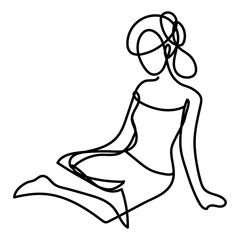 woman sitting on floor, continuous line style