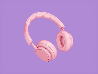 3D Rendering Pink headphones isolated on purple background