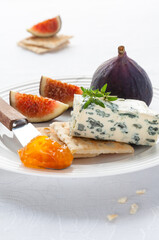 Blue Cheese with Crackers, Orange Jam and Ripe Figs