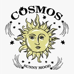 alchemy mystic illustration with  sun and text. perfect for t shirt print, cover.