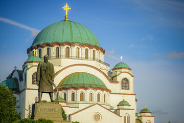 Fototapeta premium Statue of Black George aka Karadjordje Serbian revolutionary who led the struggle for his country's independence in front of the saint Sava monastery in Belgrade downtown capital of Serbia key symbols