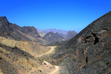 Wadi Bani Awf's landscape mountains and colors, Al Rustaq, South Batinah Governorate of Oman