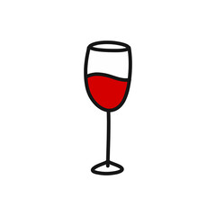 glass of wine doodle icon, vector color illustration