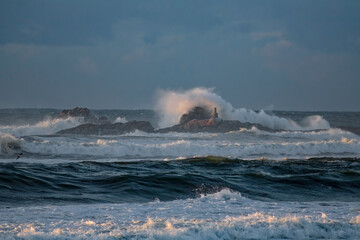 Wave splash at sunset