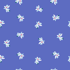 Vector seamless pattern with simple doodle flowers  on dark blue background. Perfect for fabric, wrapping, wallpaper