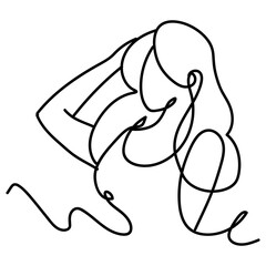 woman with long hair, continuous line style