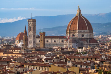 Panoramic View of Florence with Cattedrale di Santa Maria del Fiore (Duomo) and its Huge Dome from...