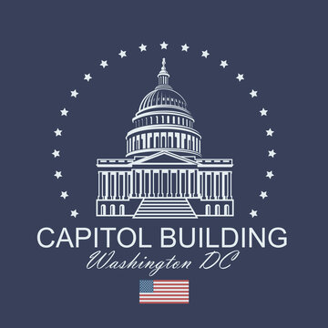 United States Capitol building icon in Washington DC isolated on blue backgrpound