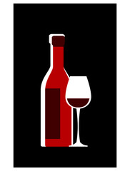 Stylized drawing of a bottle of wine and a glass. Vector image for logo or illustrations.