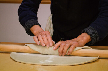 chef preparing soba dough