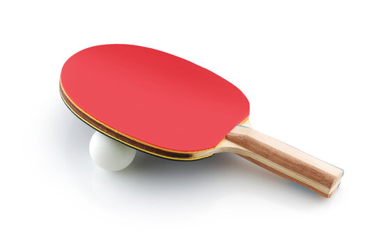 Table tennis bat ping pong paddle with ball on white