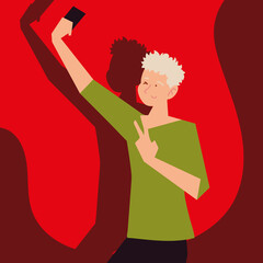 young man with smartphone taking selfie
