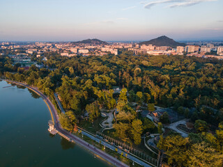 sunset panorama of Rowing Venue in city of Plovdiv, Bulgaria
