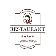 restaurant emblem design with chef woman isolated on white background
