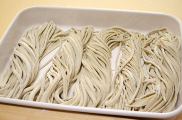 Freshly prepared soba noodles