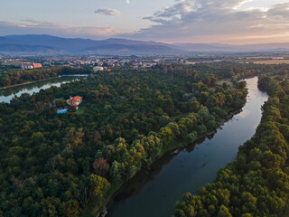 sunset panorama of Rowing Venue in city of Plovdiv, Bulgaria