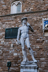 David Statue in Front of Palazzo Vecchio - Florence, Tuscany, Italy.