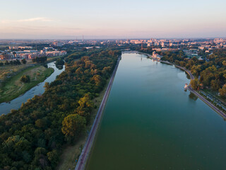 sunset panorama of Rowing Venue in city of Plovdiv, Bulgaria