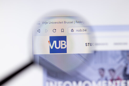 Los Angeles, California, USA - 7 March 2020: Vrije Universiteit Brussel VUB website homepage logo visible on display close-up, Illustrative Editorial