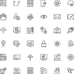 internet vector icon set such as: identity, send, cooperation, lunch, bubble, investigate, workplace, instrument, keyboard, pc, math, center, designer, eye, donation, character, arrow
