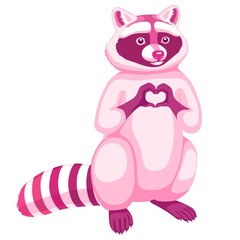Purple raccoon with heart on a white background, illustration