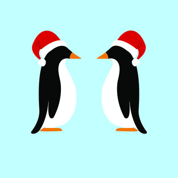 penguin icon in christmas hat, arctic animal, vector illustration