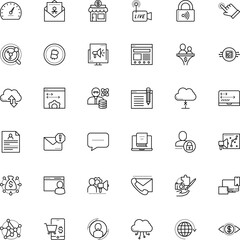 internet vector icon set such as: talk, geography, earth, eye, dollar, junk, decline, note, visitor, panel, stream, transfer, camera, earning, bubble, logistics, usability, cancel, light, frontend