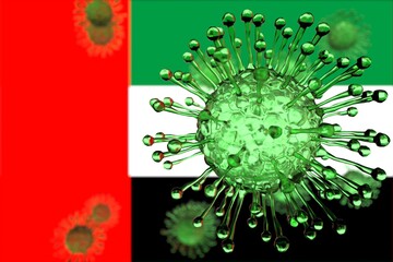 Coronavirus and flag of the UAE, conceptual 3d rendering