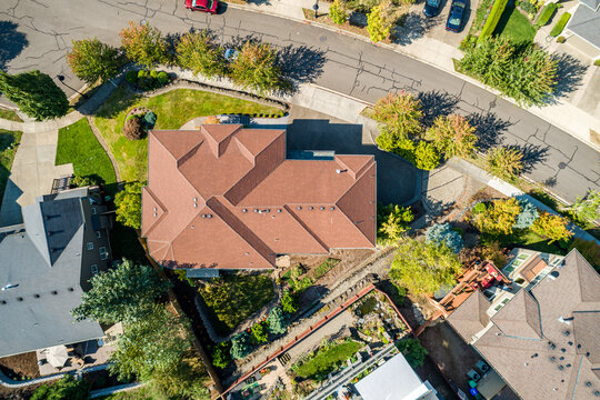 Luxury House, Red Roof, Multiple Stories, Aerial Photograph