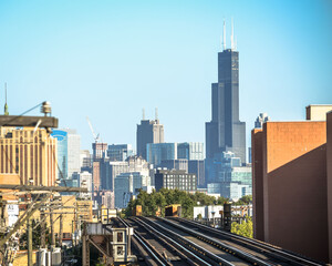 The skyline of Chicago from a subway platform