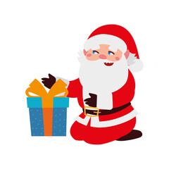 christmas santa claus with blue gift box cartoon character
