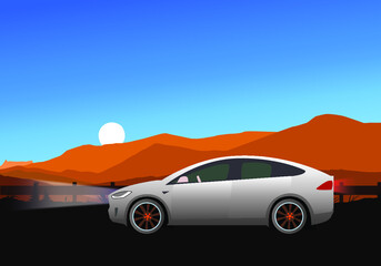 Fototapeta na wymiar The electric car in the desert 