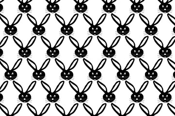 Rabbit - head - vector pattern - black and white