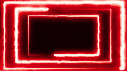 Rectangular neon frame in red. Spiral movement. Seamless 4K animation of shiny rectangle. 3d rendering