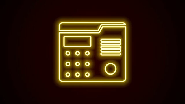 Glowing neon line House intercom system icon isolated on black background. 4K Video motion graphic animation