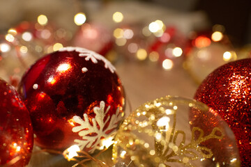 Red Ball Ornament with christmas tree background