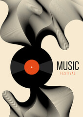 Music poster design template background with vinyl record and abstract stripe line - 390513320