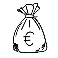 Money bag with euro sign, concert of rich and greed, coloring page monochrome element