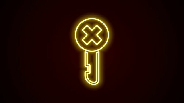 Glowing neon line Wrong key icon isolated on black background. 4K Video motion graphic animation
