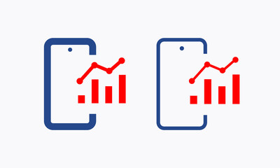 Phone with chart line vector icon. Device vector symbol. Success statistic icons set for web design. Modern flat smart phone schedule  icon for app design. Device analytics minimal flat linear icons