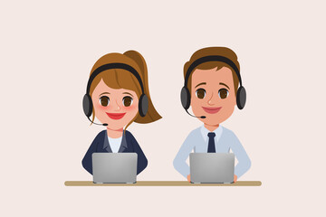 Call center and customer service character.