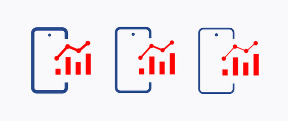 Phone with chart line vector icon. Device vector symbol. Success statistic icons set for web design. Modern flat smart phone schedule  icon for app design. Device analytics minimal flat linear icons