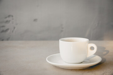 White Cup Espresso Morning Beverage Beautiful Shine Light and Shadow Concrete Wall Background Minimalism